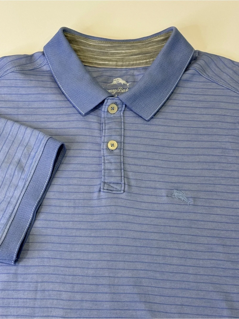 Tommy Bahama Men's Large Short Sleeve Polo Blue Striped Golf Resortwear Preppy - Picture 1 of 7